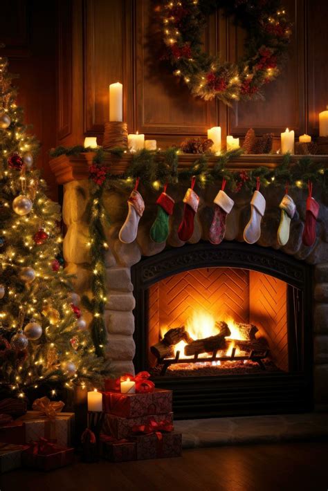 AI generated A warm and cozy Christmas scene with a fireplace ...