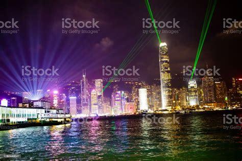 Hong Kong Night City Light Show Harbour View Stock Photo Stock Photo ...