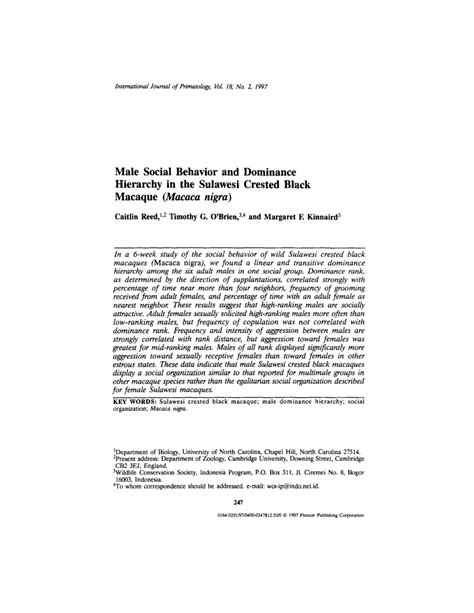 (PDF) Male Social Behavior and Dominance Hierarchy in the Sulawesi ...