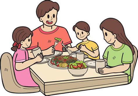 Hand Drawn family eating food on the table illustration in doodle style 18974379 PNG