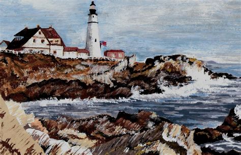 Maine Coast with Lighthouse | Painting, Maine coast, Art