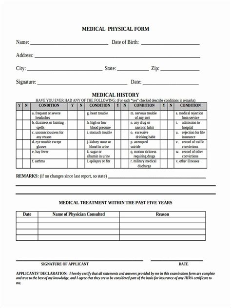 Physical Examination Form Template In 2020 Exam Physics