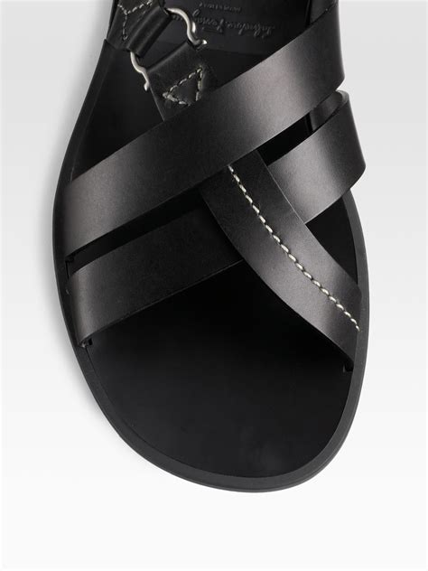 Ferragamo Leather Sandals in Nero (Black) for Men - Lyst