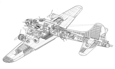 Boeing B-17 Flying Fortress Cutaway Drawing in High quality