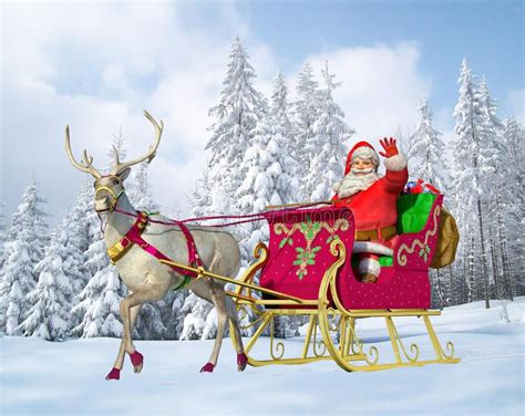 Santa Claus on his sleigh and reindeer, snow capped trees being at the backgroun , #ad, #sleigh ...