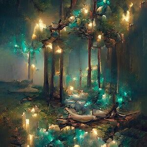 Fairy Lights Forest Digital Art Digital Painting Trees - Etsy