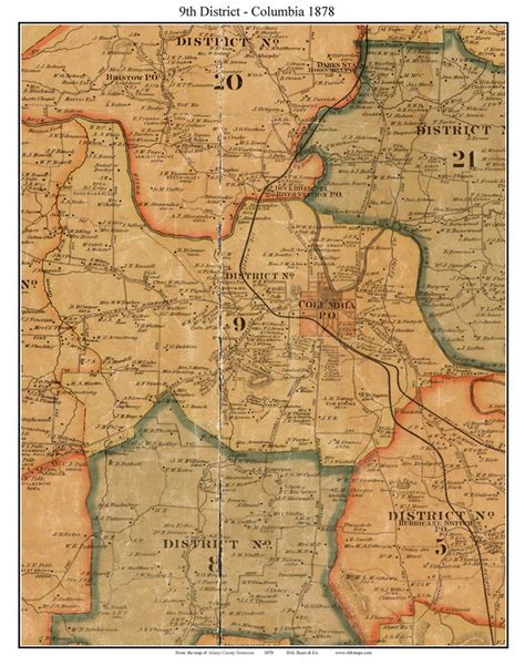 District No. 9 - Columbia, Tennessee 1878 Old Town Map Custom Print Maury Co. - OLD MAPS