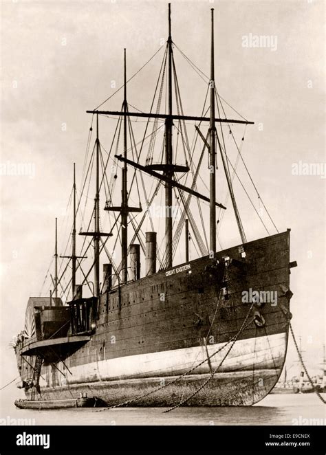 SS Great Eastern, River Mersey, Liverpool, c. 1889. The ship was an iron sailing steam ship ...