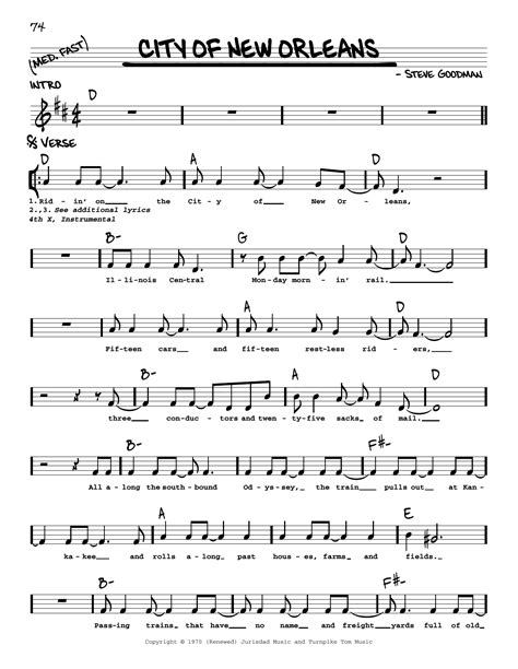 City Of New Orleans by Arlo Guthrie Sheet Music for Real Book – Melody, Lyrics & Chords at Sheet ...