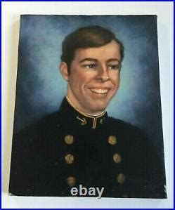 Vintage Original Oil Painting 1960 Portrait Young Navy Soldier Signed BLACK | United States Navy