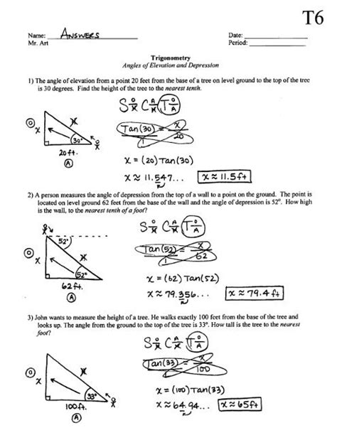 Angles Of Elevation And Depression Practice Worksheet With Answers Pdf - Angleworksheets.com