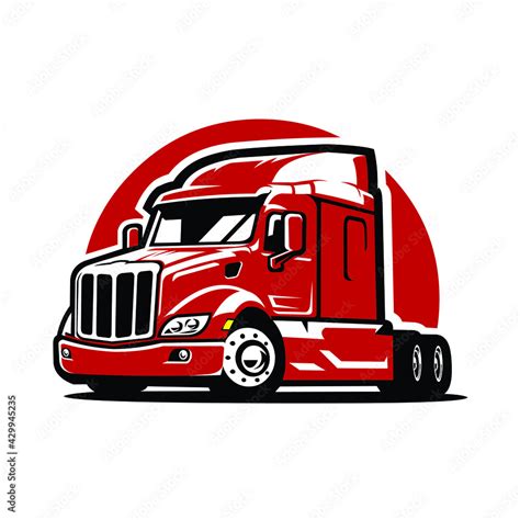 Semi Truck Vector Front Side View. Red Truck Vector Isolated Stock Vector | Adobe Stock