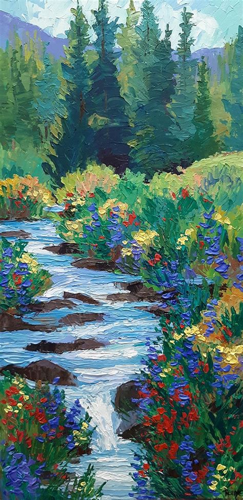 Summer On Blue Creek by Laura Reilly, Acrylic, 24 x 12 | Landscape ...