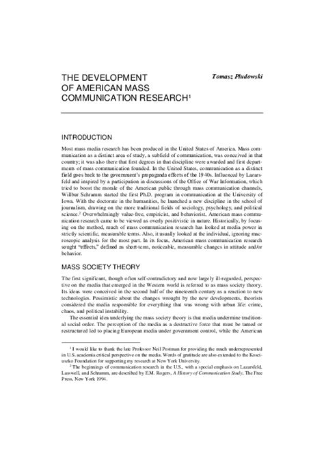 (PDF) The Development Of American Mass Communication Research | Tomasz Płudowski - Academia.edu