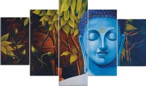 MeterMent Buddha set of 5 3D wall painting for living room/home décor (75X43 cm) Digital Reprint ...