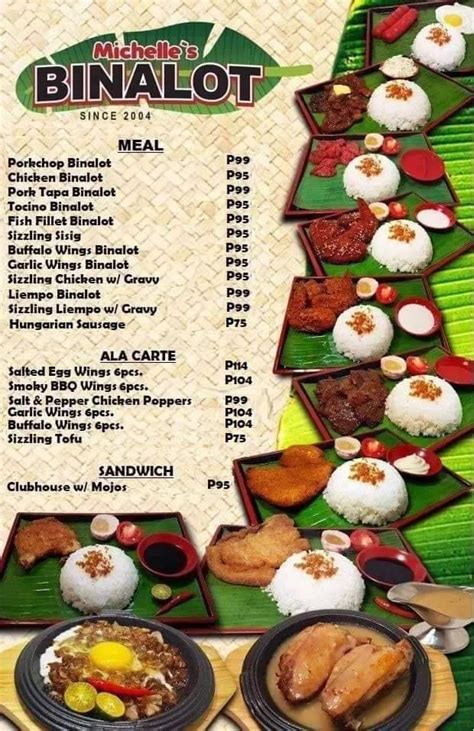 Menu at Michelle's Binalot restaurant, Manila