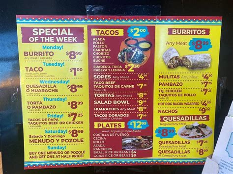 Menu at Tony's Tacos restaurant, Azusa