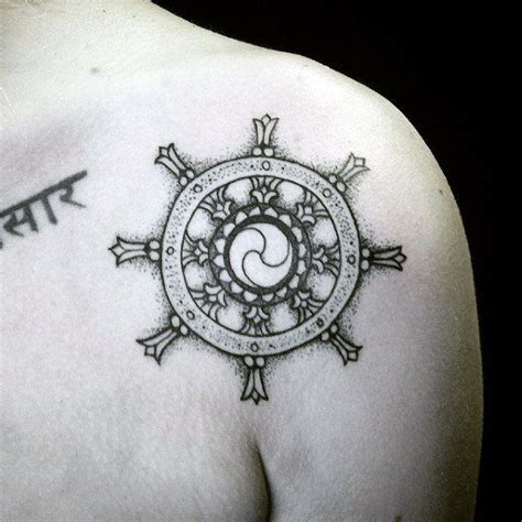 40 Cool Dharma Wheel Tattoo Designs for Men [2024 Guide] | Wheel tattoo ...