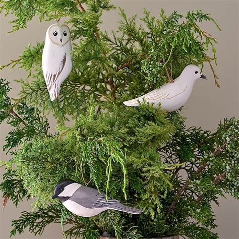 Handmade Wooden Bird Ornaments, set of 3 | White Flower Farm