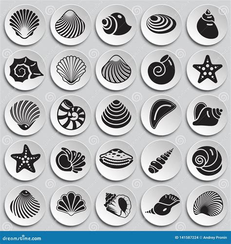 Iconos De Shell Del Mar Fijados En El Fondo De Las Placas Para El ...