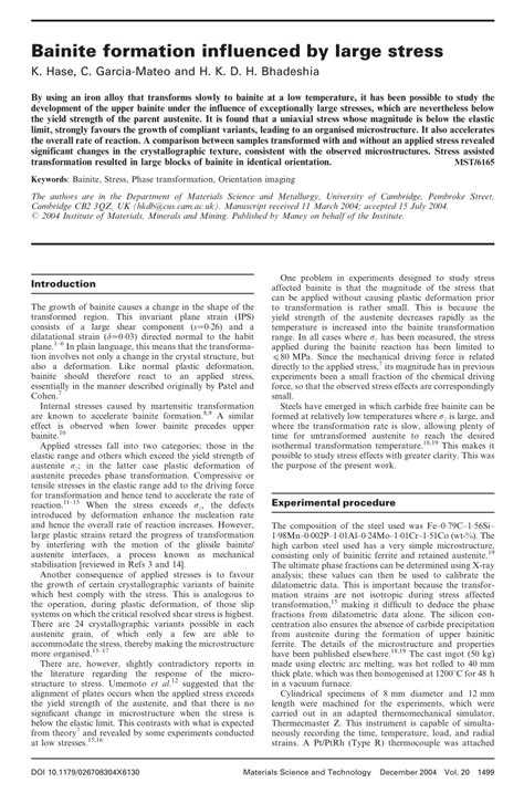 (PDF) Bainite formation influenced by large stress