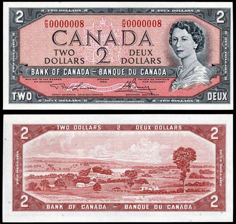 1954 $2 Bank of Canada Note S/N P/G 0000008 Lucky Low Serial Number 8 11-8-2012 UULBC | Canadian ...