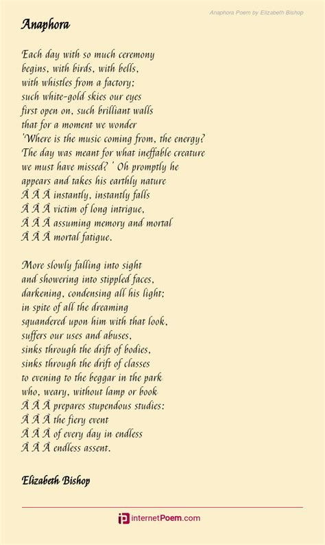 Anaphora Poem by Elizabeth Bishop