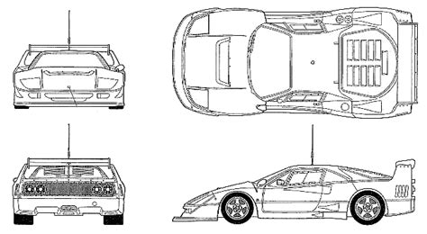 1990 Ferrari F40 LM Coupe blueprints free - Outlines