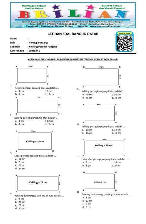 Kumpulan Soal Keliling Persegi Panjang dan Kunci Jawaban – Bimbel Brilian