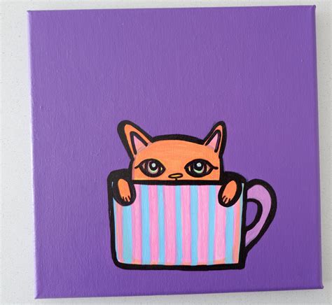 Orange Cat in a Tea Cup Original Art by Autistic Artist 10 X | Etsy Canada | Autistic artist ...