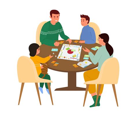 Family Playing Board Game At Table At Home. Vector Illustration ...