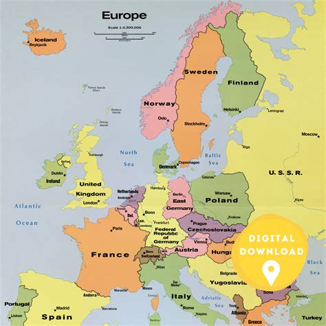 Digital Political Map of Europe 1970s, Printable European Map, Europe ...