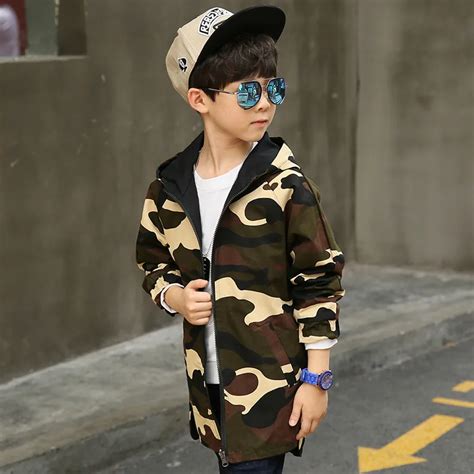 2018 Boys Hooded Jackets Spring Camouflage Overcoat for Boys Both Sides ...