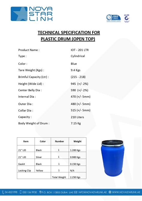 Open Head (TOP) Plastic Drums – 210ltrs – Nova Starlink