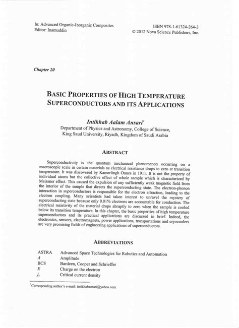 (PDF) Basic Properties of High Temperature Superconductors and its ...