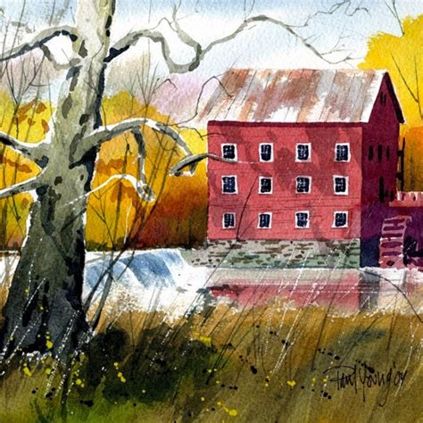 LOVE this watercolor print of an American Sycamore tree and vibrant barn 🏡 #art #fineart # ...