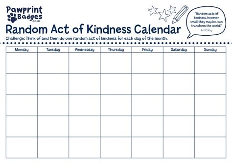 Random Acts of Kindness Calendar | Pawprint Family