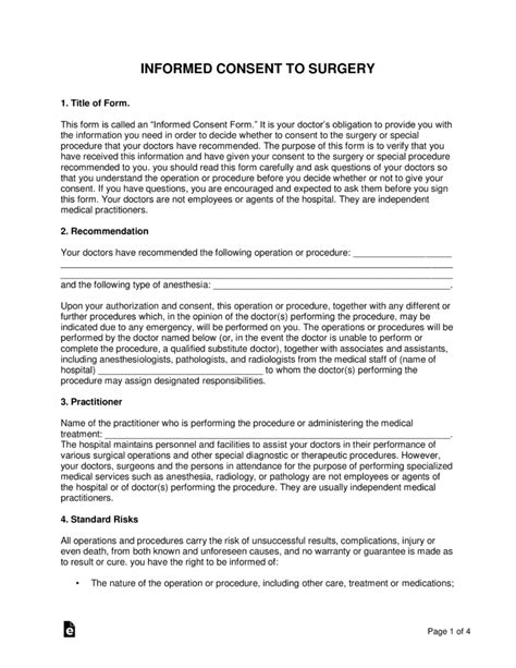 Surgery Surgical Consent Form Template