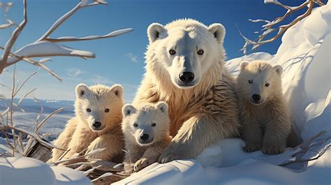 Premium AI Image | Polar Bear Mother with Cubs