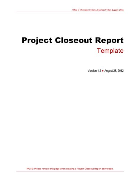 Project closeout report template in Word and Pdf formats