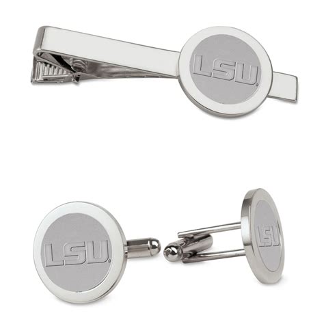 Men's Silver LSU Tigers Cufflinks & Tie Bar Gift Set