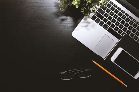 Black work table with laptop, smartphone and glasses #4K #wallpaper #hdwallpaper #desktop ...