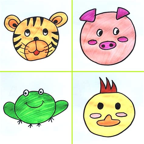 Simple Animal Face Drawings for Kids | animal | How to Draw Animals using Circle | Circle Shape ...