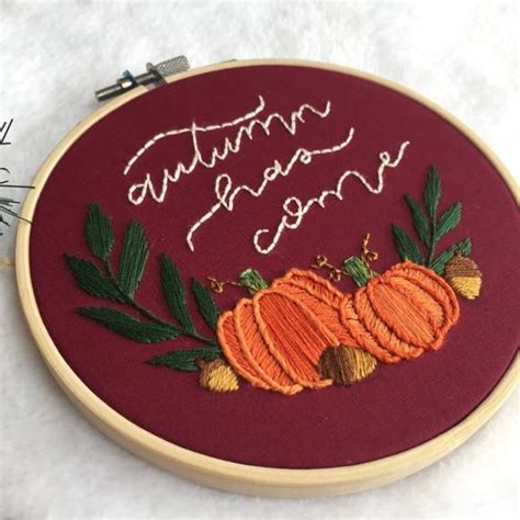 Autumn Has Come Fall Embroidery Hoop. Autumn Embroidery Hoop Art. Embroidery Hoop Art. Stitch ...