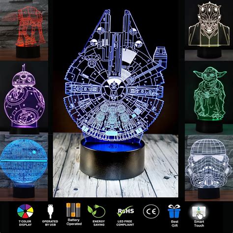 3D Star Wars Night Lights 7 Colors Changing USB Touch Sensor LED Night ...