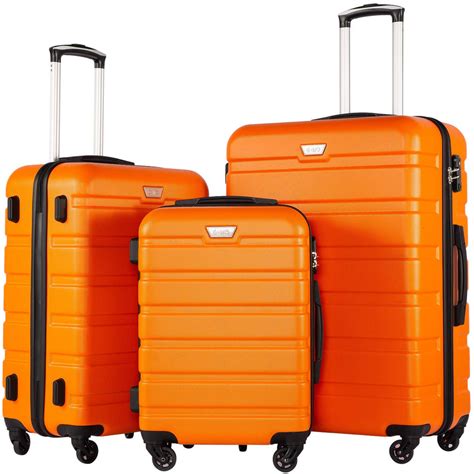 COOLIFE Luggage 3 Piece Set Suitcase Spinner Hardshell Lightweight TSA Lock (Orange)