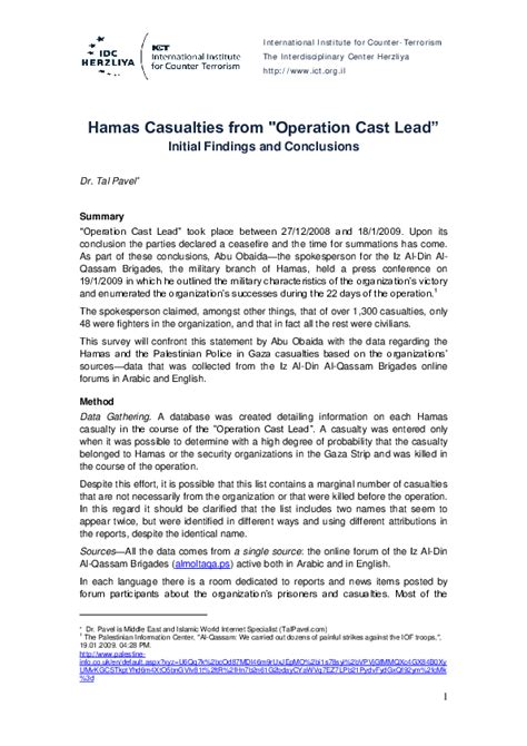 (PDF) Hamas Casualties from "Operation Cast Lead " Initial Findings and ...