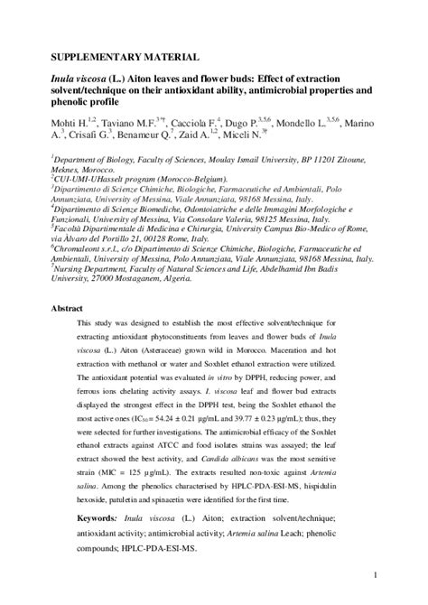 (PDF) Inula viscosa (L.) Aiton leaves and flower buds: Effect of extraction solvent/technique on ...