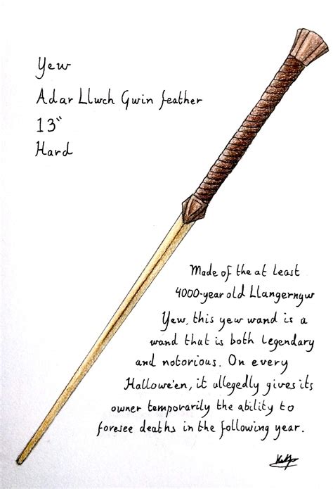 Llangernyw Yew: Yew | Adar Llwch Gwin feather | 13” | Hard - Mayberry’s Arboretum Wands | Harry ...