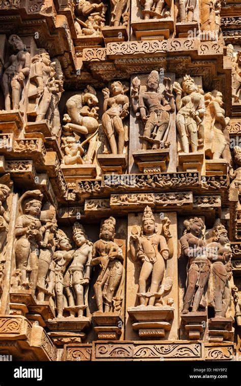 Famous sculptures of Khajuraho temples, India Stock Photo - Alamy